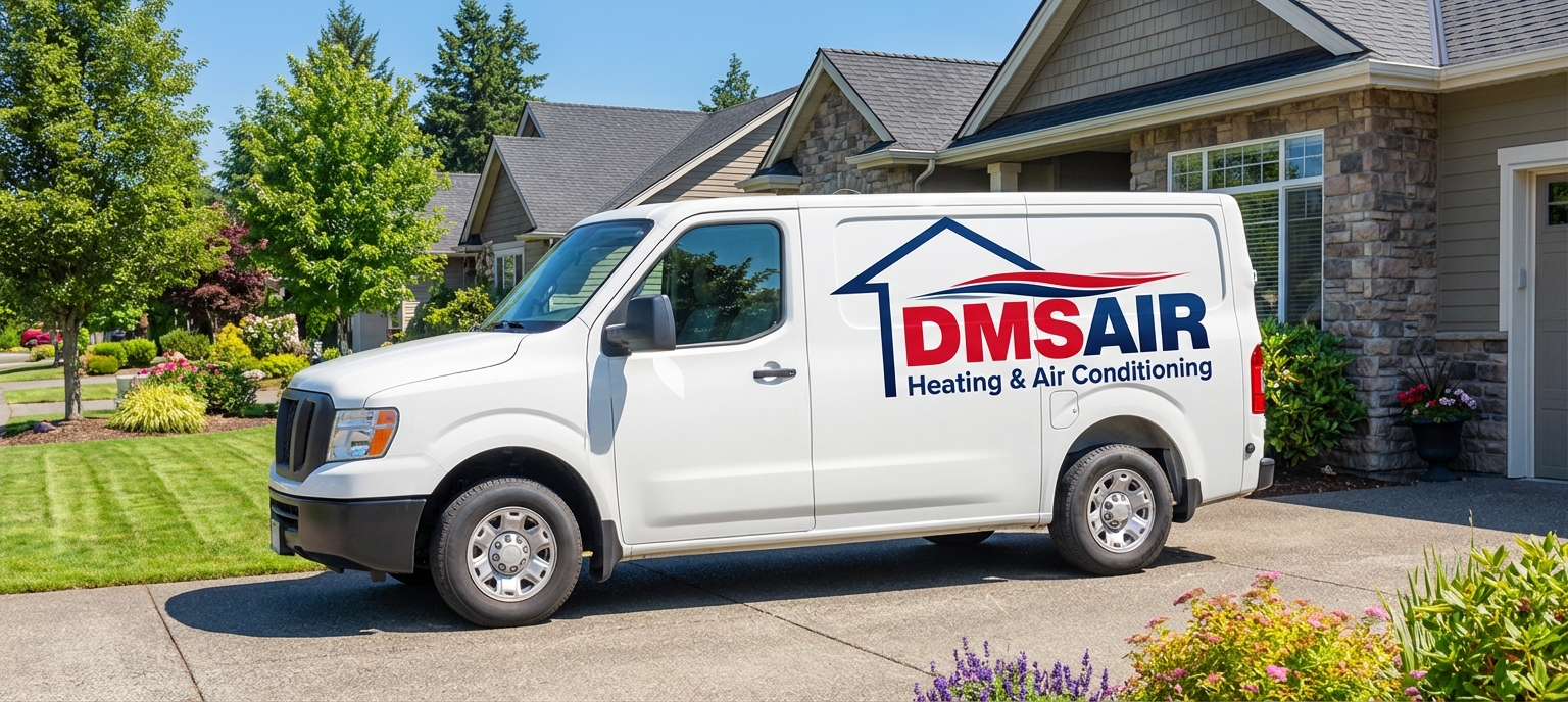 DMS Air service van parked in a suburban driveway